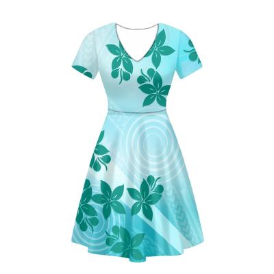 China Samoa Polynesian Elegant Dresses Tapa Flowers Tribal Printed Ladies Short Sleeve Night Dress Custom Made Breathable V-Neck Dresses for sale