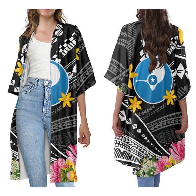 China Polynesian Tribal Floral Print Front Cardigan Lightweight Long Bell Sleeve Coat Samoa Island Yap Kimono Anti-Wrinkle Wholesale Price 3/4 Sleeve for sale