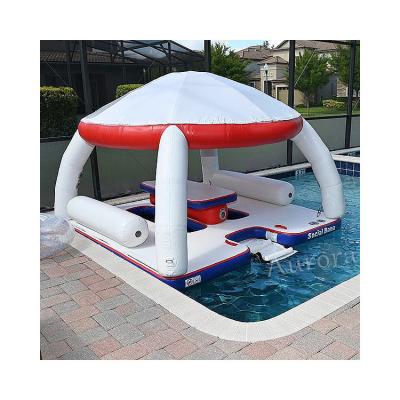 China Outerdoor Water Amusement Hot sale Floating Island Inflatable Boat Tent Sun water park Shelter Platform inflatable floating island for sale