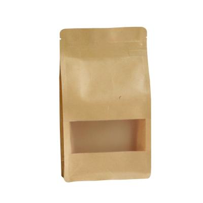 China Recyclable Customize Recyclable Qty Coupon Square Block Bottom Flat Kraft Paper Bag With Window for sale