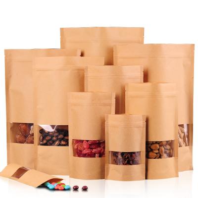 China Manufacturer Recyclable Waterproof Plastic Bag Food Grade Brown Kraft Paper Pouch Stand-Up Zipper Bag For Snack With Clear Window for sale