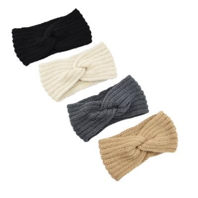 China Friendly Material Recycled RPET Plain Color Lady Crossed Women Headwear Elastic Winter Cotton Head Band for sale