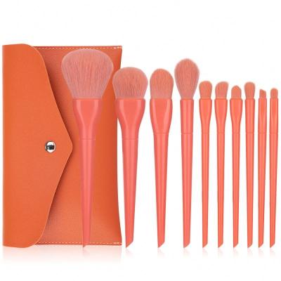 China Angular Blush New Fashion Korean 10 Pcs Candy Color Wooden Handle Makeup Set Brush For Girls Soft Hair Makeup Brushes for sale