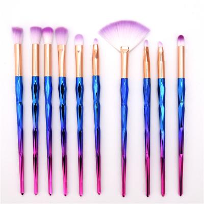 China 10 Pcs Gradient Vegan Makeup Brush Set Durable High Quality Colorful Eye Glitter Handle Blending Brush for sale