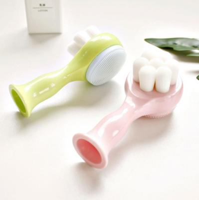 China Professional Flat Brush Flower Shaped Beauty Skin Care Brush Device Facial Cleansing Double Sided Facial Brush for sale