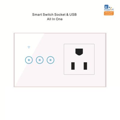 China China ABS+tempered glass home us usa standard switched socket touch wireless smart switches and panel smart remote glass power switch socket for sale