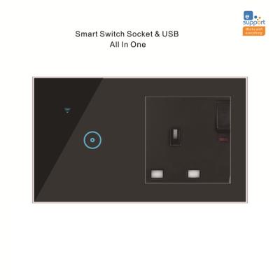 China ABS + tempered glass customized new tuya hotel wifi UK 1 2 3 way manufacturers English standard for switches and sockets usb socket with smart switch for sale