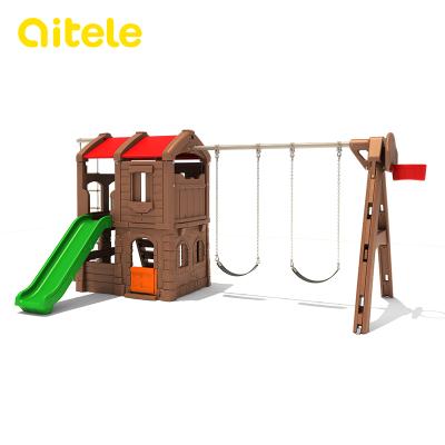 China 2-12 Outdoor Garden Backyard Kids Playground Swing Set With Plastic Slide for sale