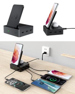 China 2021 Mobile Phone Wireless Charging Stand Qi 15W 6 IN 1 Wireless Charger Station Charging Station For Apple for sale