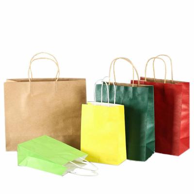 China Customized High Quality Recyclable Red Brown Blue Yellow Red White Color Kraft Paper Gift Bag With Twist Paper Handles for sale