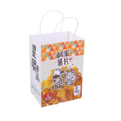 China High Quality Customized Recyclable Design KFC Takeaway Food Packaging Paper White Bag With Twisted Paper Handles for sale