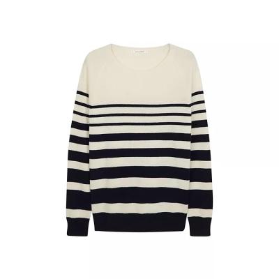 China New Design Breathable Women Mujer Black Stripes Crewneck Cashmere Sweaters for sale