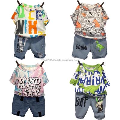 China New Styles Casual Boys Girls Shorts Suit Cotton T-shirt Sleeved Shorts Set Summer Kids Casual Set for sale