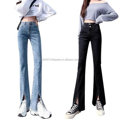 China QUICK DRY women's denim flared pants factory Bell bottom wholesale cheap fashionable jeans ladies stretch jeans for sale