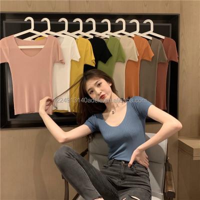 China Summer Anti-shrink Casual Women's Knitwear Short Sleeve Sweaters Computer Knitted Top Women's Sweater Ladies Knit Sweaters for sale