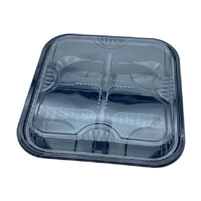 China Disposable Clear Customize Lid Black Bottom 4 Cavities Plastic Fruit Food Blister Box For Retail Packaging for sale