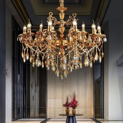 China 2021 EUROPEAN 2021 luxury high quality gold chandelier k9 crystal glass restaurant candle hanging pendant lamp for sale