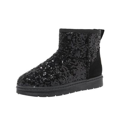 China Round Classic Warm Outdoor Funky Faux Fur Bling Snow Sparkle Flat Winter Ankle Snow Boots for sale