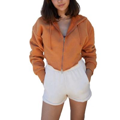 China Breathable Popular Custom Embroidery Full Logo Zipper Crop Hoodies Women Hoodies Long Sleeve for sale