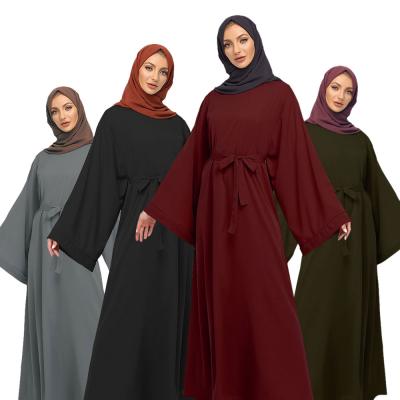 China Polyester Full Coverage Maxi Dress Solid Color Dubai Solid Color Swing Zipper Elegant Neckline Loose Slap Oversized Pendulum Muslim Dress for sale