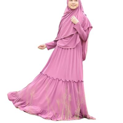 China 2pcs/set Round Collar Cardigan Vintage Dress Dubai Fashion Ruffled Maxi Dress Islamic Dress With Hijab for sale