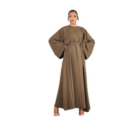 China High Quality Turkish Middle East Abaya Solid Color Round Collar Plus Size Long Dresses Women Closed Dress for sale