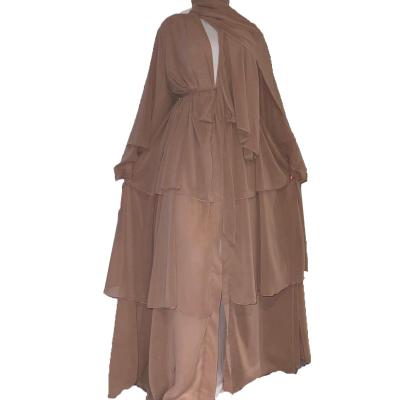 China Feeling Soft Openabaya Three-Layer Pearl Chiffon Dress Lightweight Breathable Ankle-Length Dress for sale