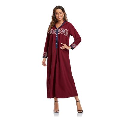 China Wholesale Floral Muslim Hooded National Print Embroidery Middle East Abaya Robe Muslim Dress Long Robe With Hat for sale