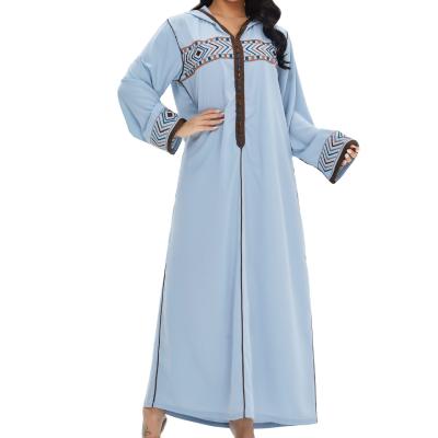 China Wholesale Floral Embroidery Muslim Hooded Long Robe Middle East Abaya Dress Color Matching Muslim Dress With Hat for sale