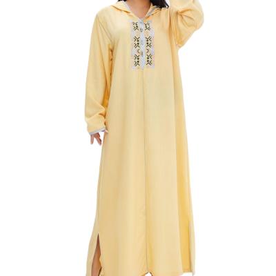 China Wholesale Floral Muslim Hooded Stripe Embroidery Abaya Middle East Dress Muslim Dress Embroidered Long Dress With Hat for sale