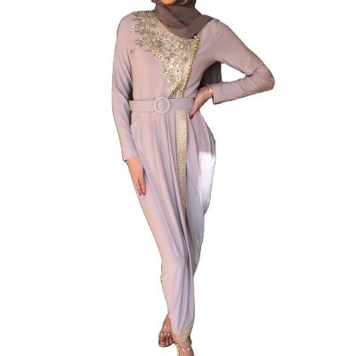 China Fashionable Elegant Embroidered Beaded Islamic Long Asymmetrical Slim Anti-wrinkle Long Robe Breathable Muslim Dress For Women for sale