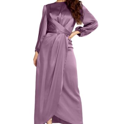 China Plus Size Elegant Muslim Satin Dress Anti-wrinkle American European And Female Dubai Long Sleeve Dress for sale