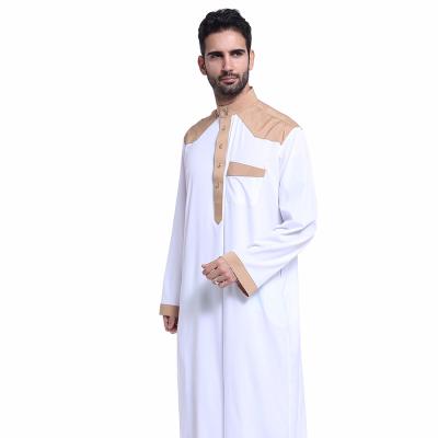 China Muslim Arabic Long Dress Men Abaya Long Dress Comic Collar Buttons Splicing Color Matching Men's Maxi Dress With Chest Pocket for sale