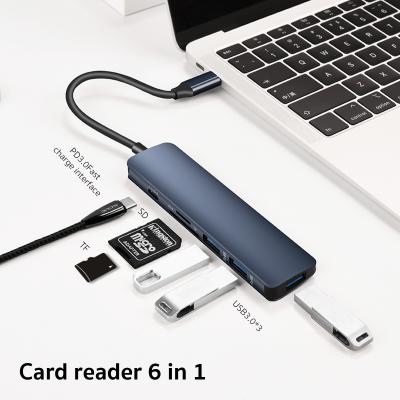 China COTEetCI USB C 6in1 USB3.0*3 Charging+Data Transfer Fast Charging SD TF Card Reader HUB OEM for sale