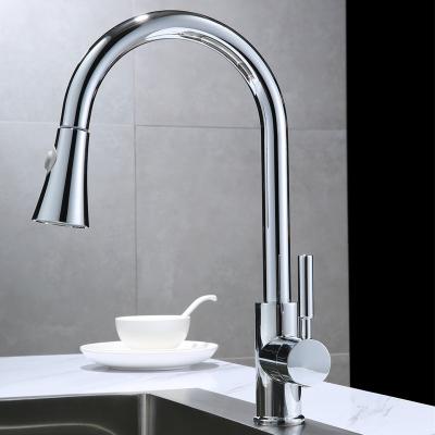 China Pull Out Spray Pull Down Single Handle Deck Mount Hot And Cold Brass Pull Out Mixed Kitchen Faucets for sale