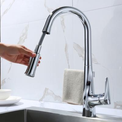 China Pull Out Multifunctional Hot Selling Solid Brass Spray Chrome Plated Pull Down Kitchen Faucets for sale