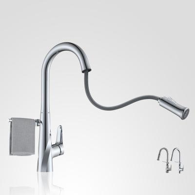 China Pull Out Modern Multifunctional New Design Jet 2022 Solid Brass Chrome Plated Pull Down Kitchen Sink Faucets Faucets for sale