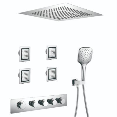 China Modern Sliding Bar 4 Function Style Shower Faucet Silverless Hidden In The Wall Thermostatic Rain Shower Kit for sale