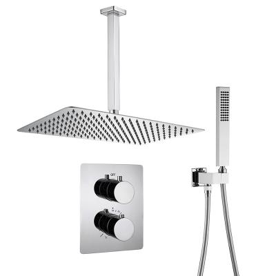 China Without Ceiling Luxury Brass Square Rainfall Thermostatic Concealed Chrome Bath Wall Mounted Shower Mixer Set With Hand Held Shower Head for sale