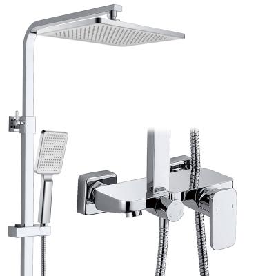 China With 9 Inch Square Sliding Bar Bath Chrome Plating Hot Selling Bathroom Rainfall Rainfall Brass Shower Head Set for sale