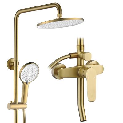 China With Slide Bar Gold Rain Shower 3 Function Brass Faucet Set Mixer System for sale