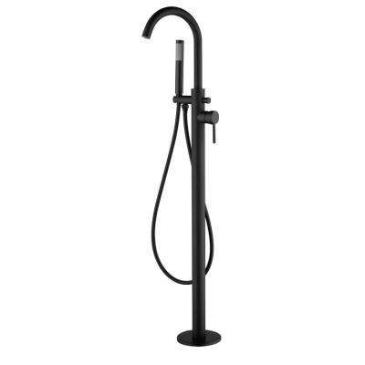 China Without Sliding Bar High Quality American Standard Brass Black Free Standing Hand Shower Floor Mounted Bathtub Faucet for sale