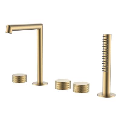 China Slide Bar JASUPI 5 Holeless Deck Mounted Bathtub Faucet Gold Bathtub Faucet Freestanding Shower for sale