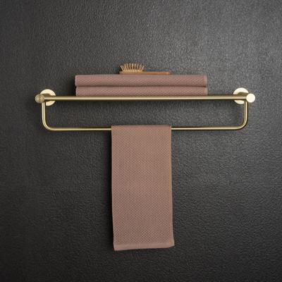 China Wall Mounted Bathroom Towel Rack Double Gold Towel Hanger Rack Modern Brass Rail Towel Racks for sale