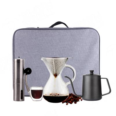 China Sustainable 2021 New Design Coffee Tools Drip Coffee Set Pour Over Hand Set Brew V60 Coffee Gift Set With Travel Bag for sale