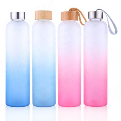 China Fashion Viable Custom Free Multi Color BPA Popular Popular Logo Frosted Transparent Glass Drinking Water Bottle for sale