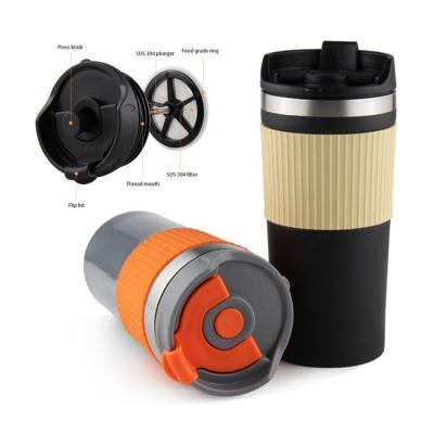 China High Quality Disposable Insulated Coffee Mug with Sleeve and Plunger 450ml, Double Wall Travel Coffee Mug for sale