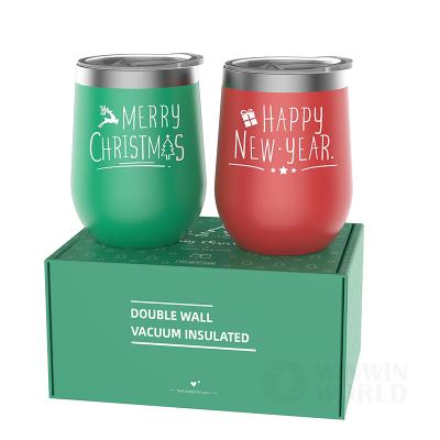 China 12oz Double Wall Outdoor Empty Christmas Sustainable Gift Insulated Stainless Steel Thermo Mug For Wine Coffee Beer for sale