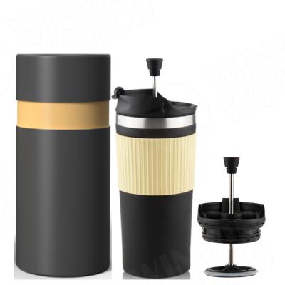 China Viable Hot Selling Double Wall Vacuum Coffee Travel Mugs French Press Travel Portable French Press Coffee Maker for sale