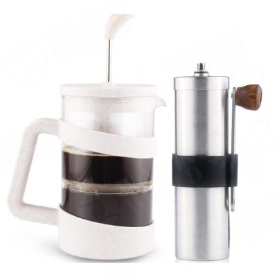 China New French Contemporary Wheat Straw Borosilicate Press Coffee Maker Glass Coffee Plunger Set for sale